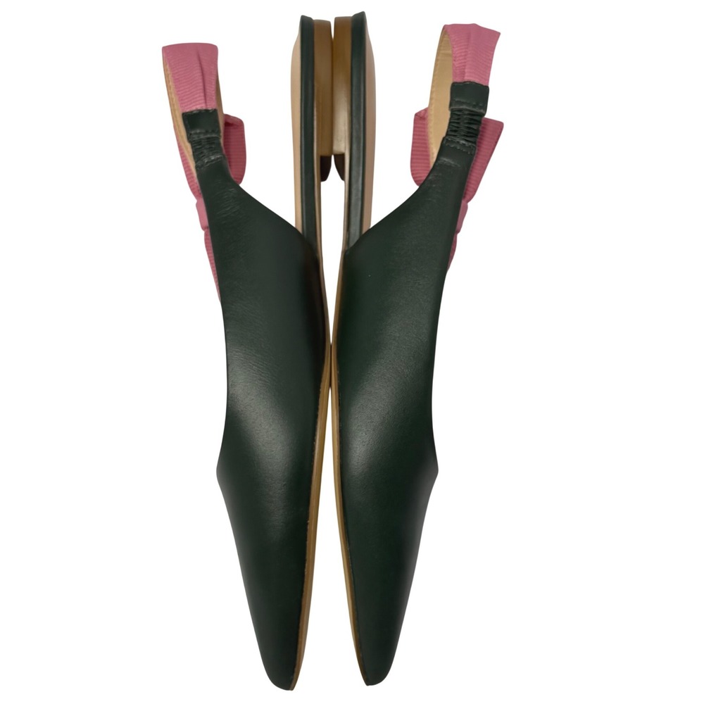 NWT Maeve Side-Bow Slingback Pointed Toe Flats 8 Green Leather Pink Bow Ballet - Picture 9 of 12